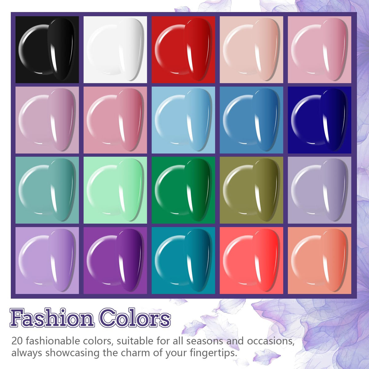 All 20 vibrant gel nail polish bottles from JODSONE