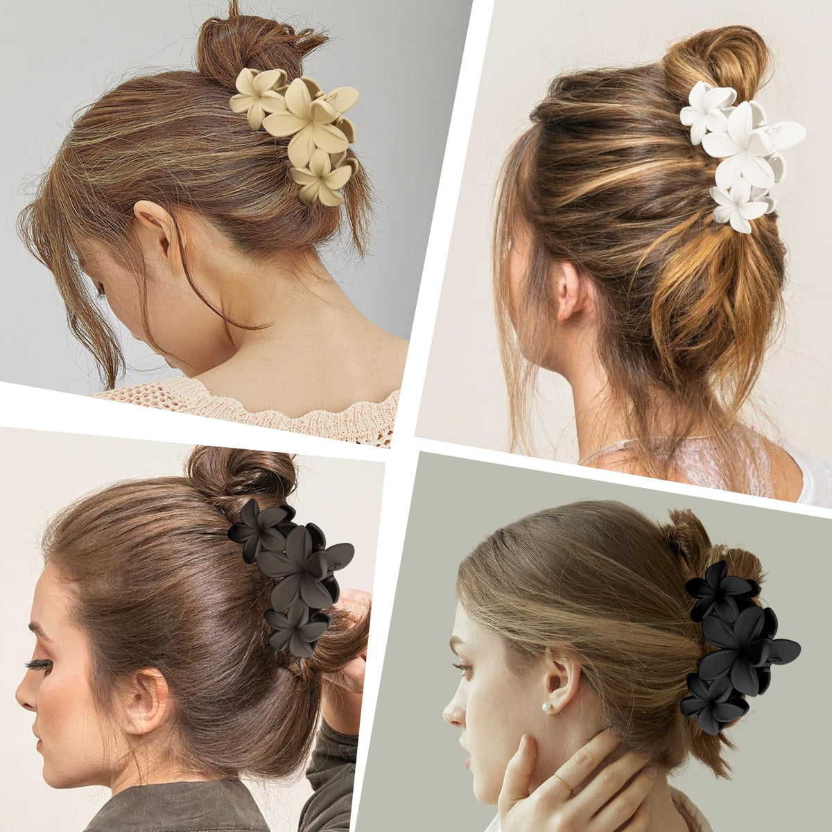 All 4 ANBALA Flower Hair Clips arranged together on a table