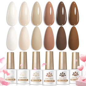 All 6 colours of Born Pretty gel nail polish displayed