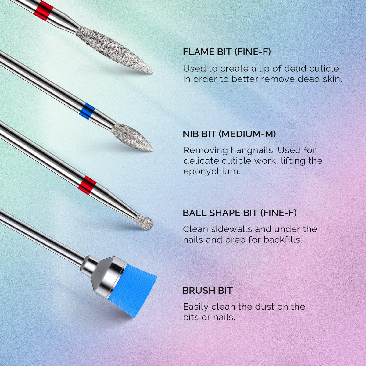 All 7 bits from MelodySusie nail drill set displayed