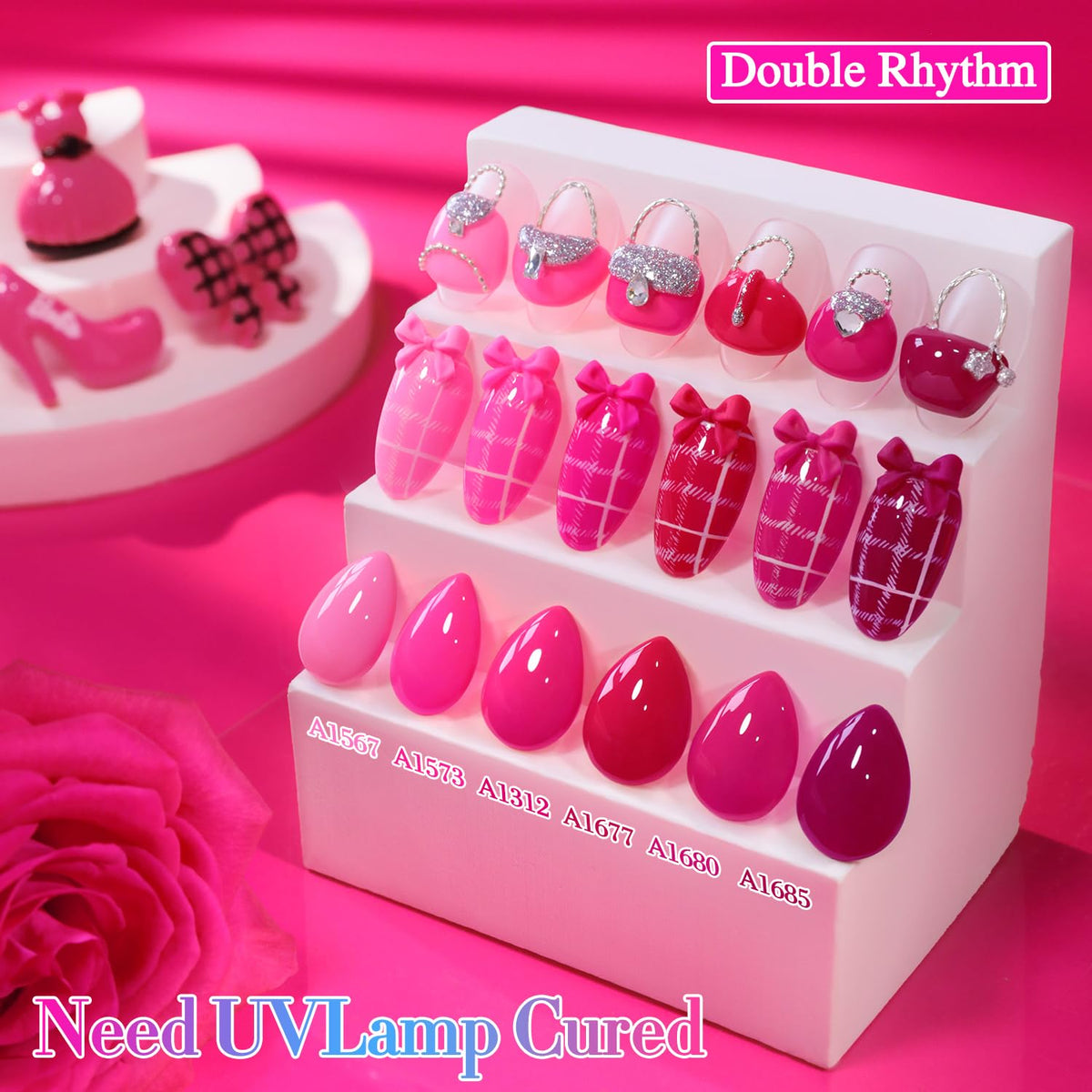 All components of Double Rhythm Gel Nail Polish Set displayed