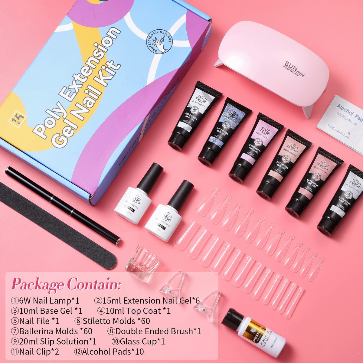 All components of the Born Pretty Poly Nail Extension Gel Kit