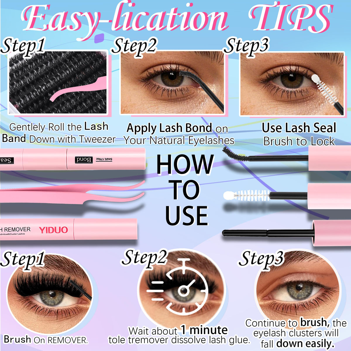All components of YIDUO Lash Cluster Kit arranged