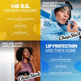 All five ChapStick lip balms arranged together