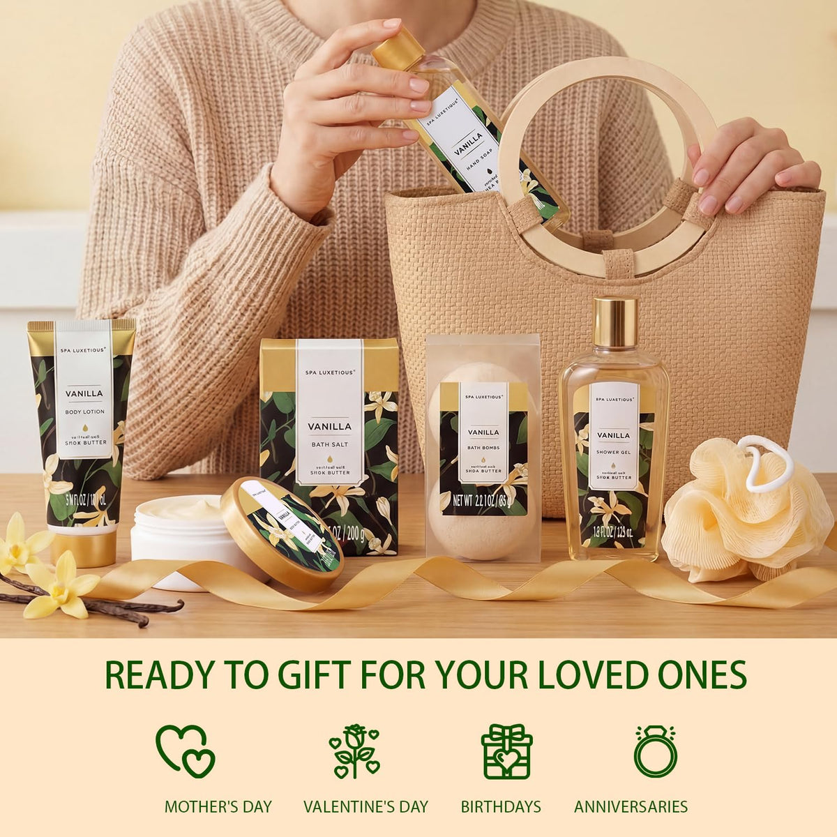 All Spa Luxetique products arranged in the tote bag