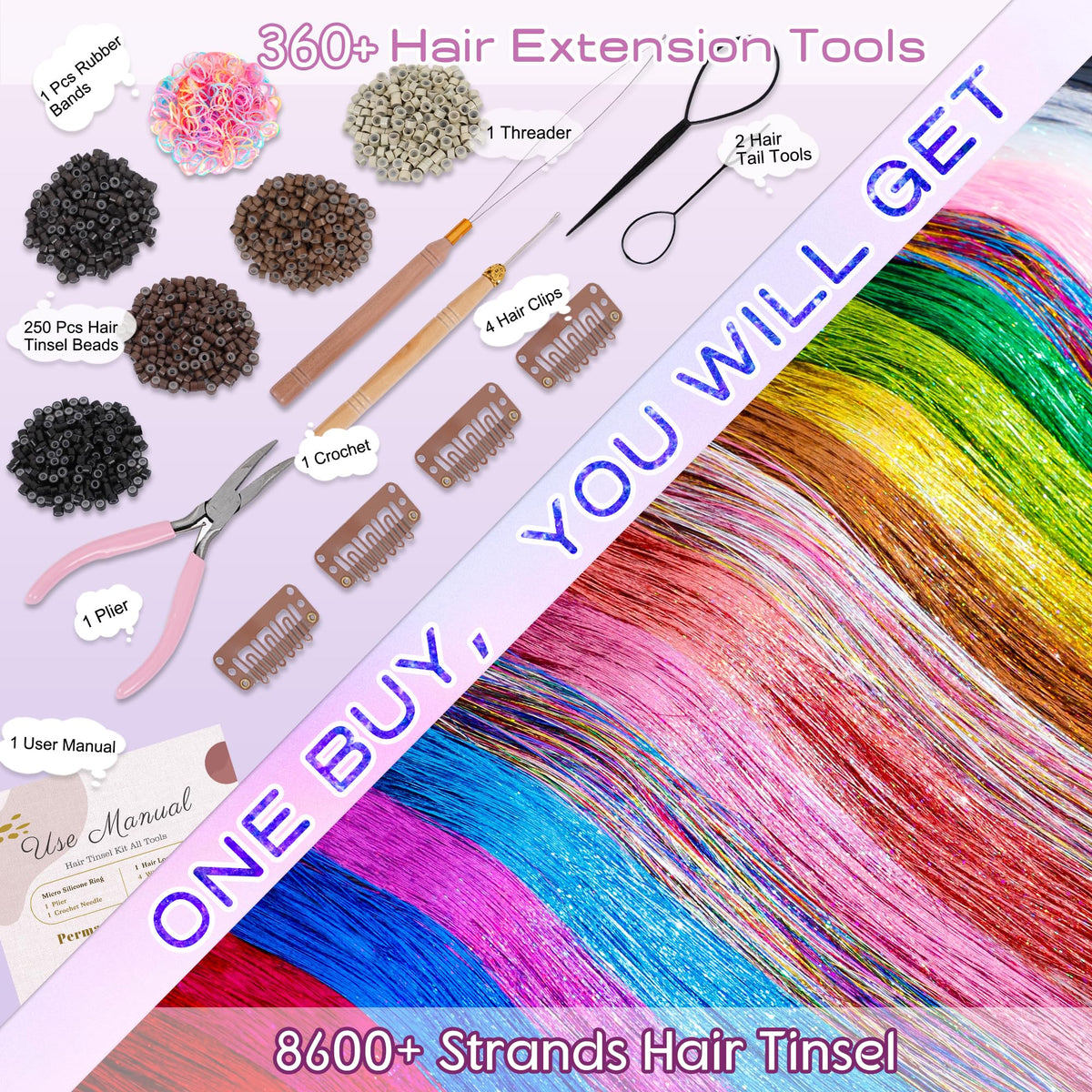 All tools included in Arcpor Hair Tinsel Kit