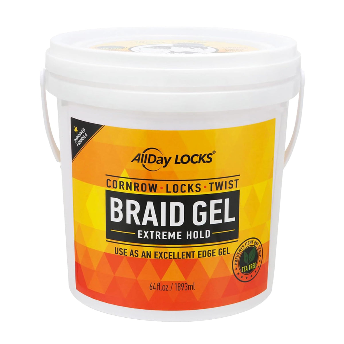 AllDay Locks Braid Gel Extreme Hold 64 Oz bucket front view