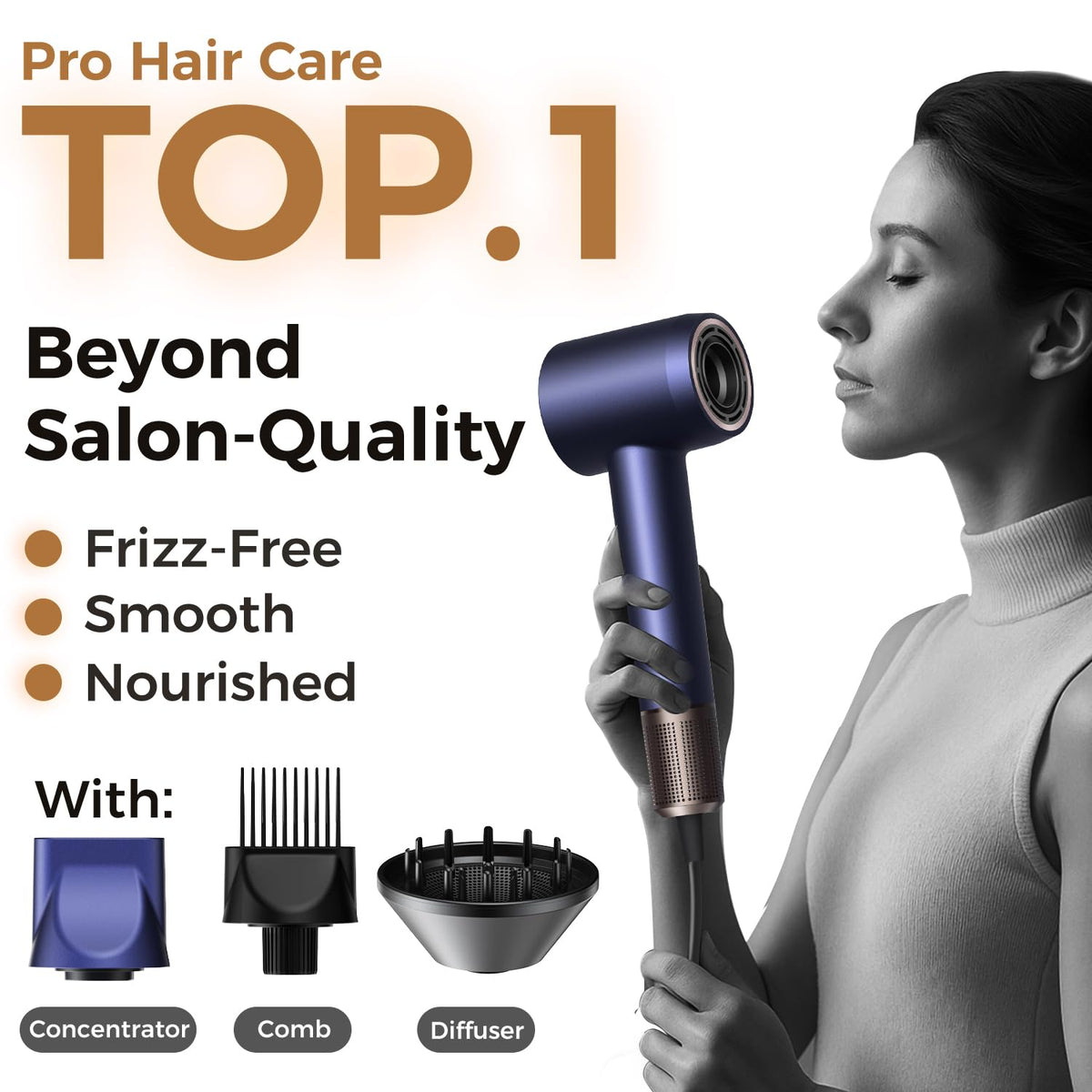 Alloom Hair Dryer Pro with concentrator nozzle attached