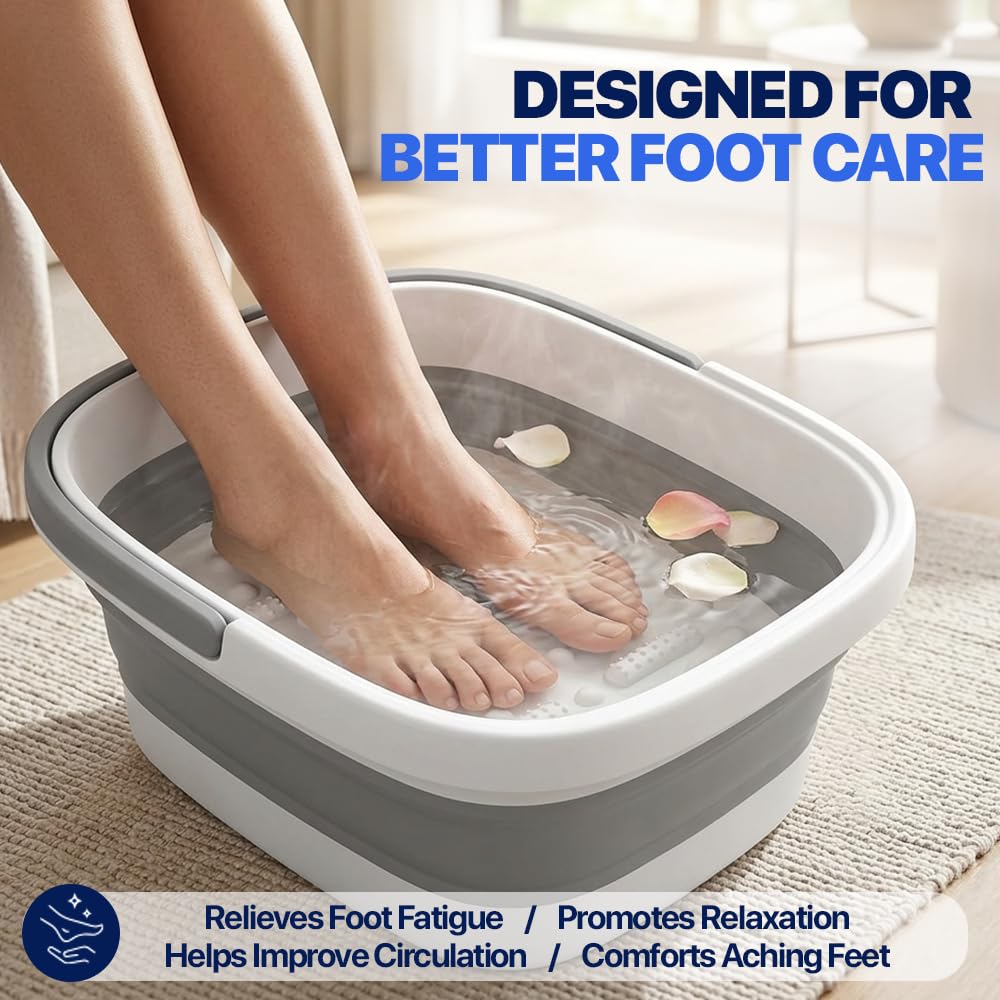 AllSett Health Collapsible Foot Bath folded for storage
