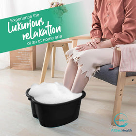 AllSett Health Foot Soaking Bath Basin filled with warm water