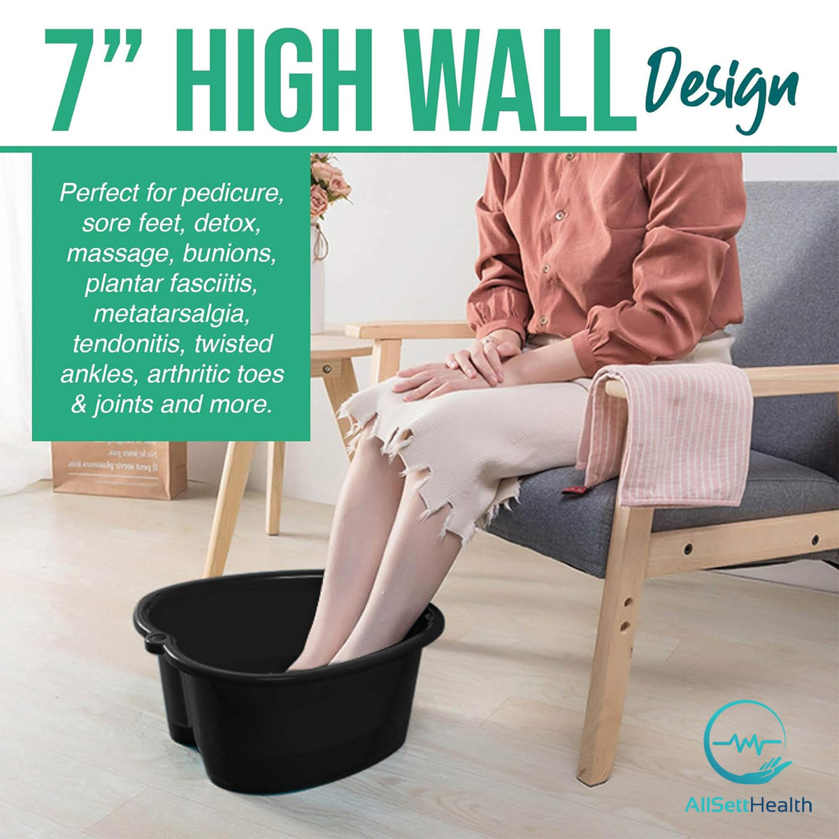AllSett Health Foot Soaking Bath Basin with feet submerged