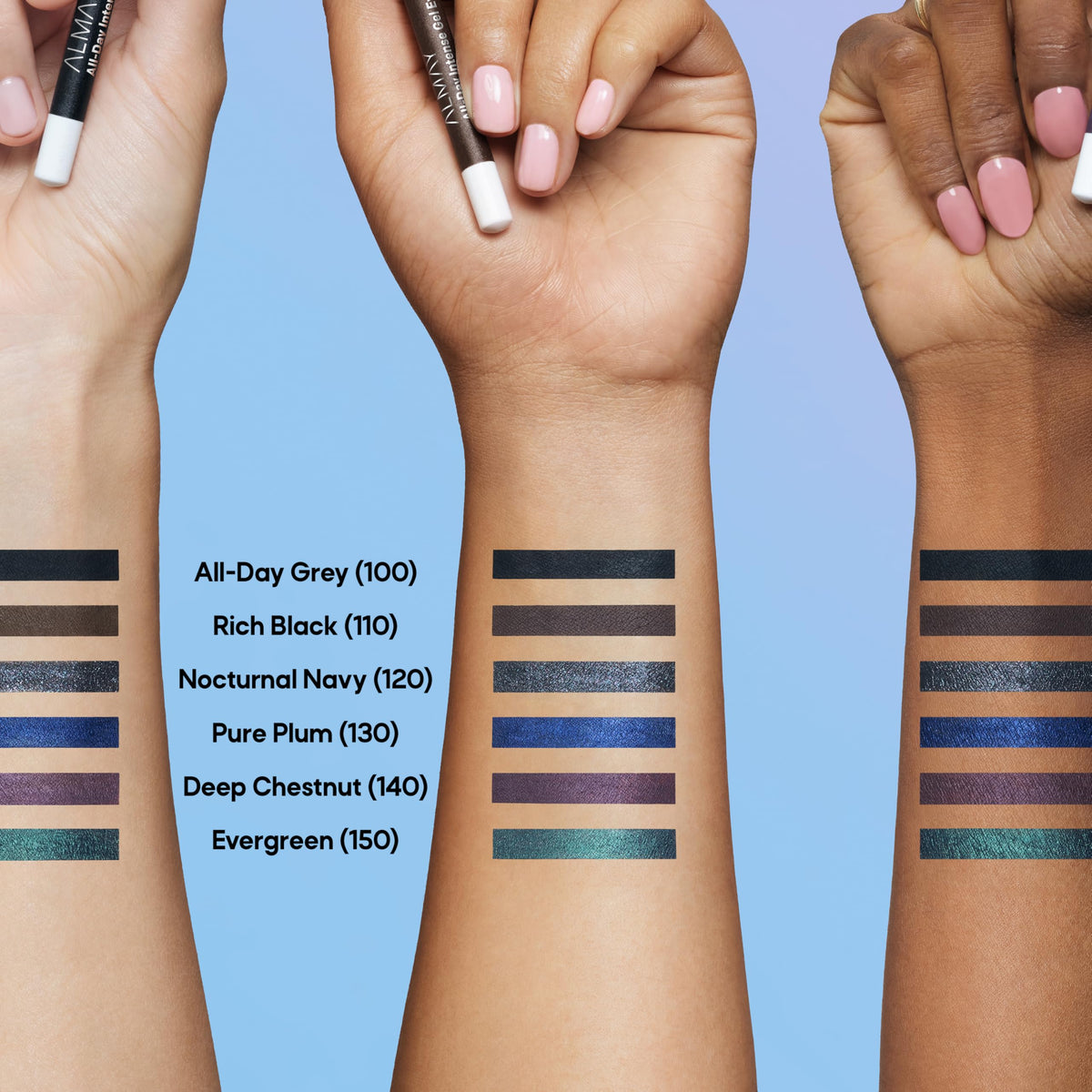 Almay All-Day Intense Gel Eyeliner 150 Evergreen with other makeup products