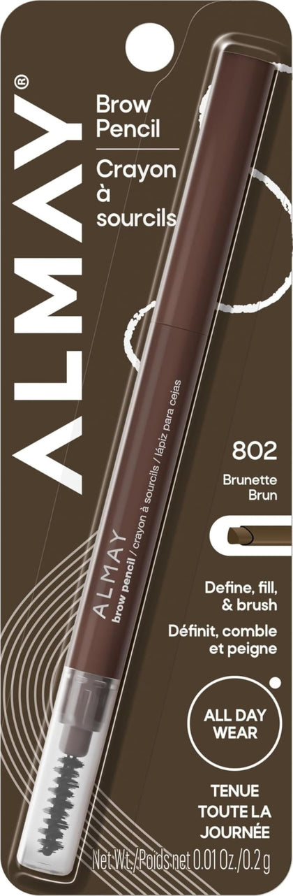 Almay Brow Pencil 802 Brunette front view with spoolie brush