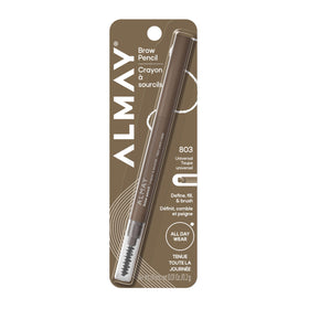 Almay Brow Pencil 803 Universal Taupe front view with spoolie brush