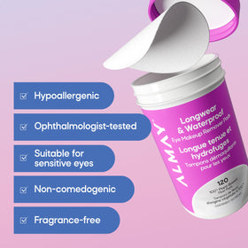 Almay Longwear & Waterproof Eye Makeup Remover Pads with plant-based fiber detail