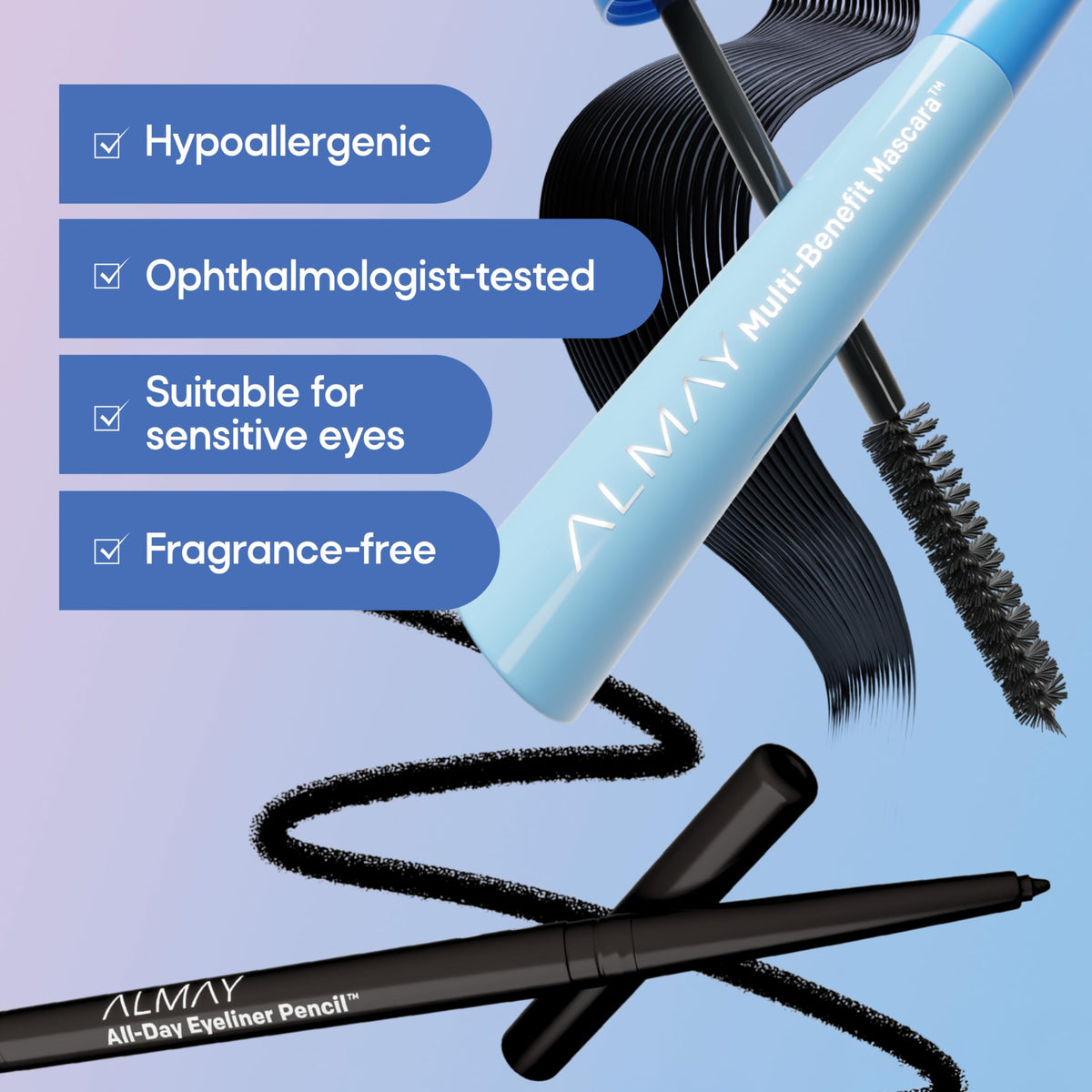 Almay Multi-Benefit Mascara and Eyeliner Duo on a vanity