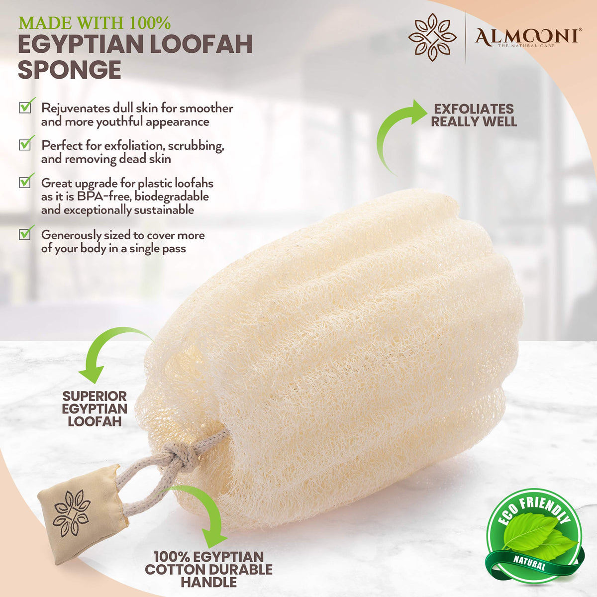 ALMOONI Egyptian Loofah Sponge close-up
