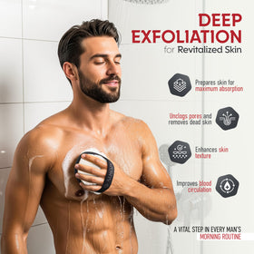 ALMOONI Loofah Sponge Body Scrubber for Men, black back view