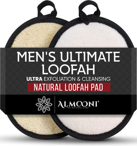ALMOONI Loofah Sponge Body Scrubber for Men, black front view
