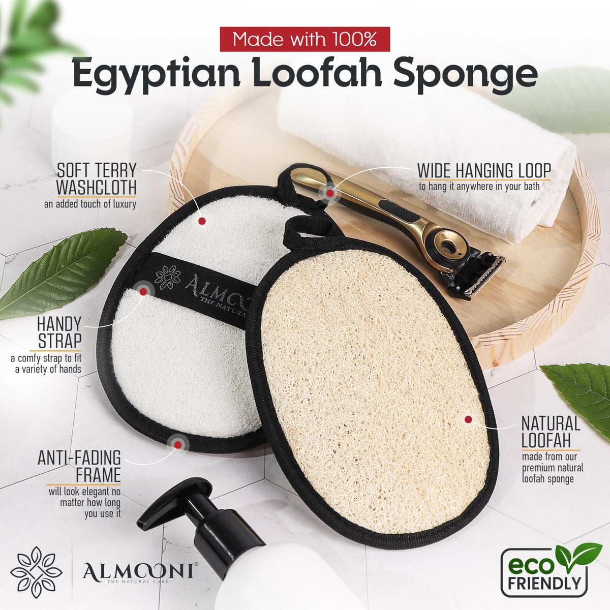 ALMOONI Loofah Sponge Body Scrubber for Men, black side view