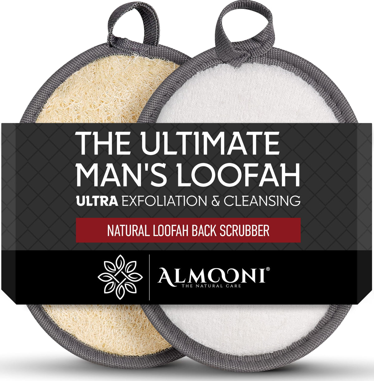 ALMOONI Loofah Sponge Body Scrubber for Men gray front view