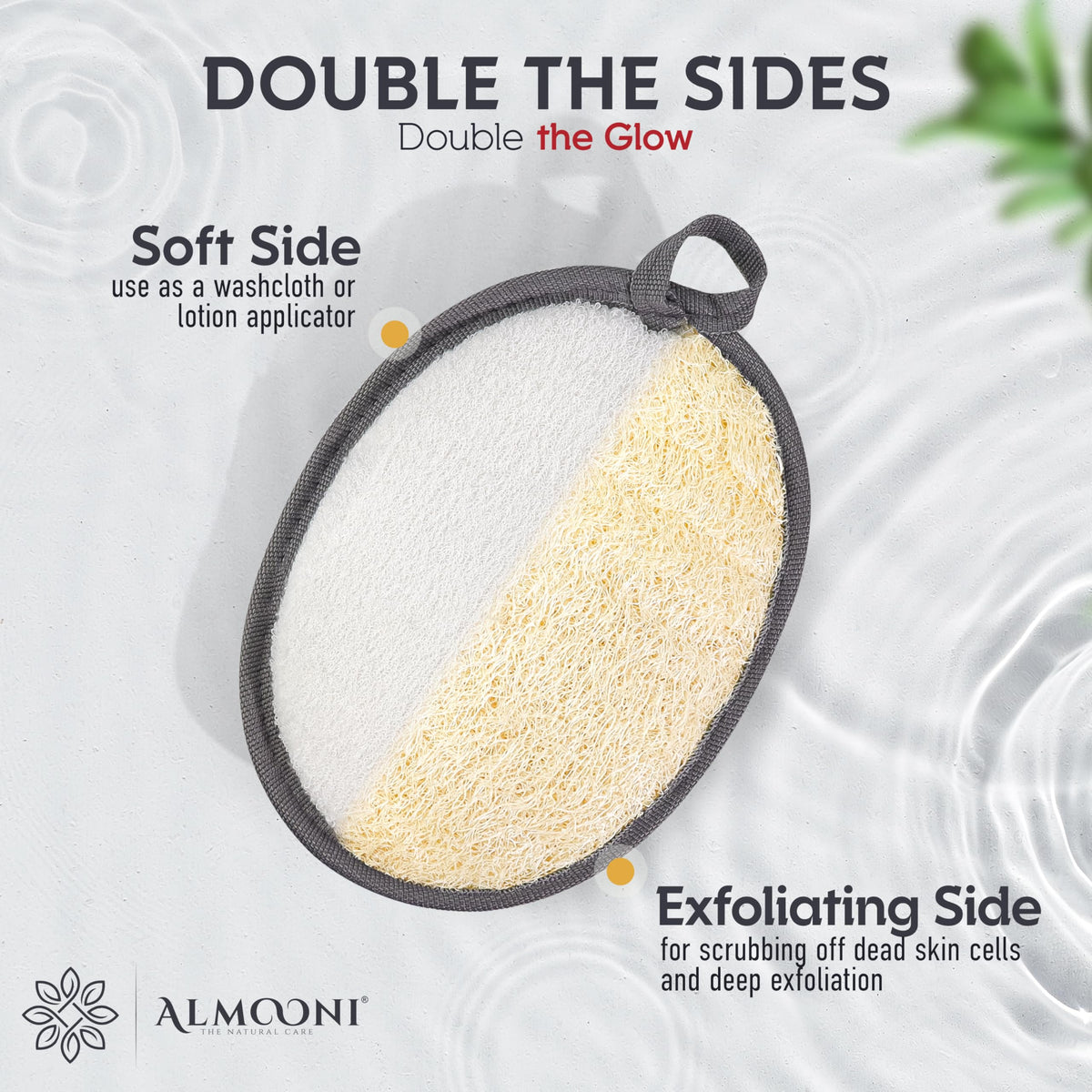 ALMOONI Loofah Sponge Body Scrubber for Men gray in biodegradable pouch