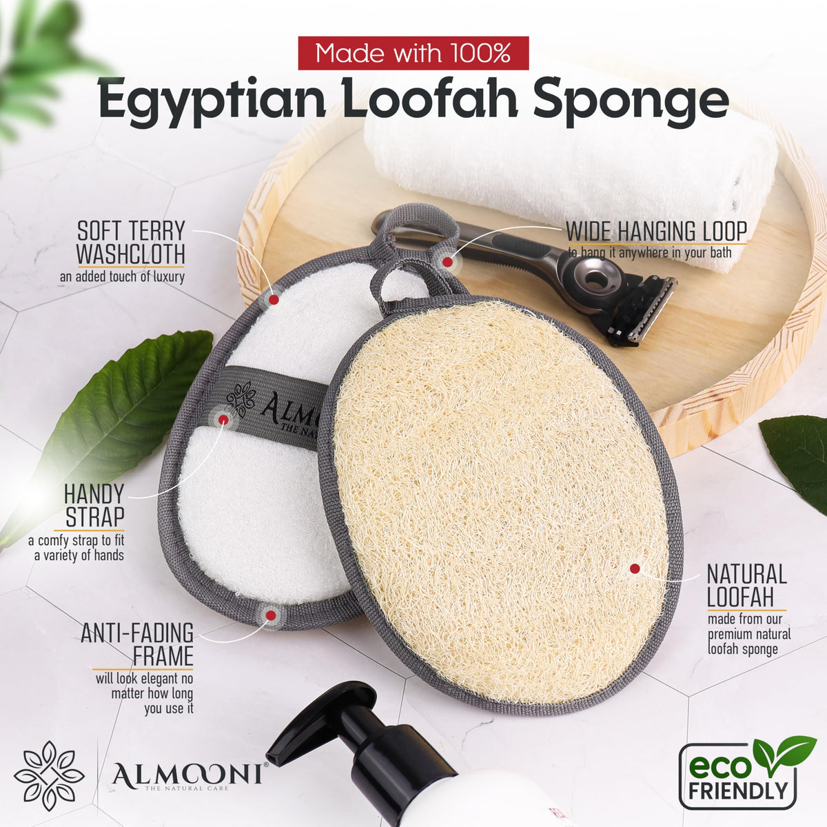 ALMOONI Loofah Sponge Body Scrubber for Men gray side view