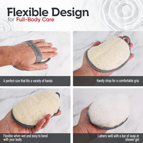 ALMOONI Loofah Sponge Body Scrubber for Men gray with hanging loop