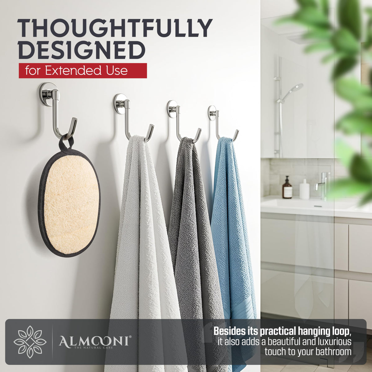 ALMOONI Loofah Sponge Body Scrubber for Men, hanging loop detail