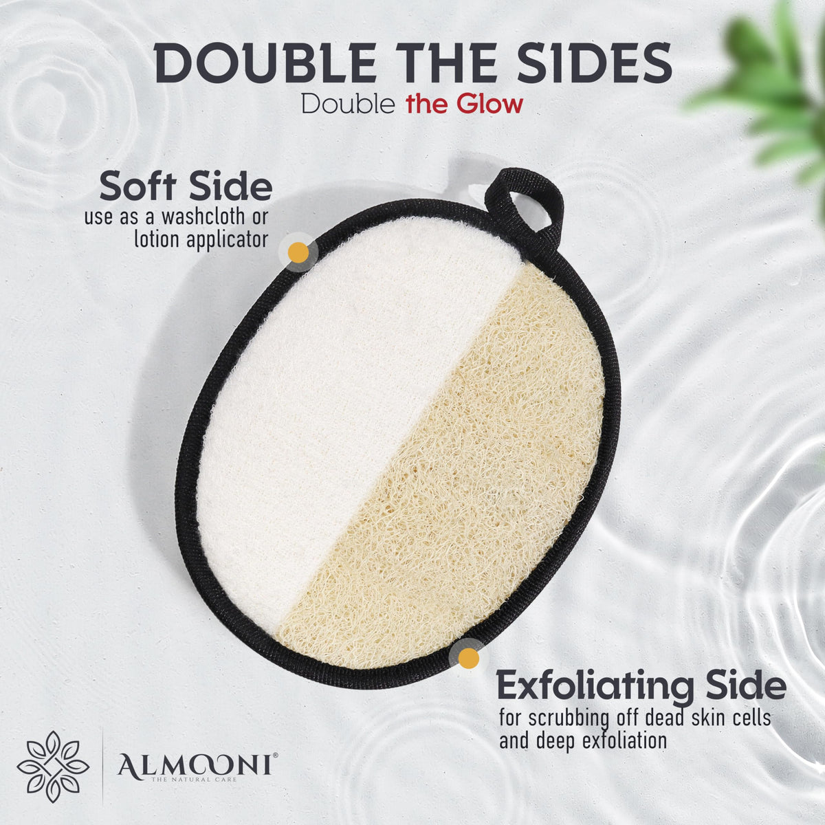ALMOONI Loofah Sponge Body Scrubber for Men, held in hand