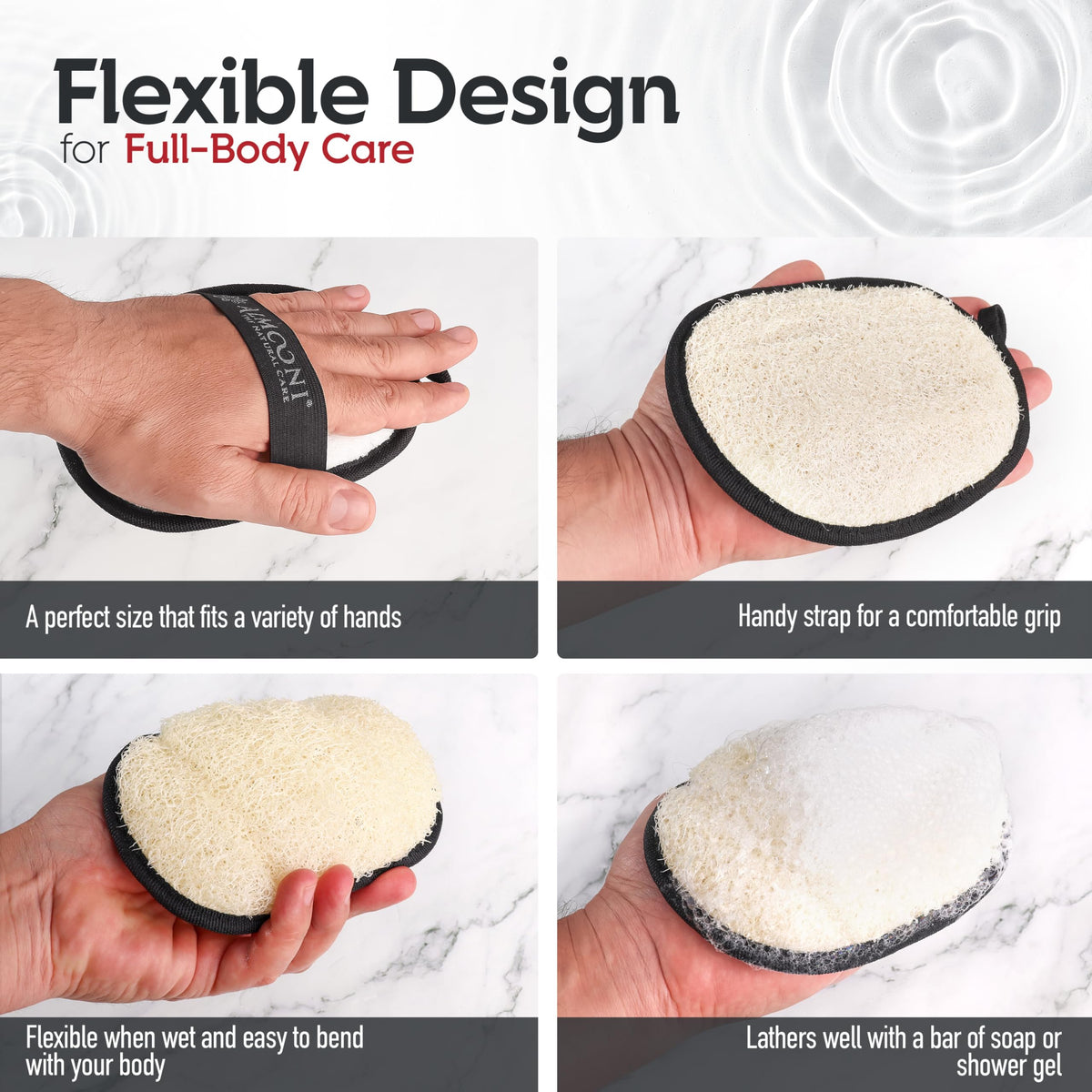 ALMOONI Loofah Sponge Body Scrubber for Men, inside packaging