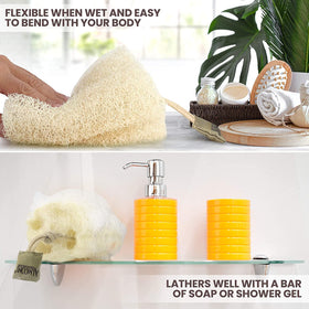 ALMOONI loofah sponge in use during a shower