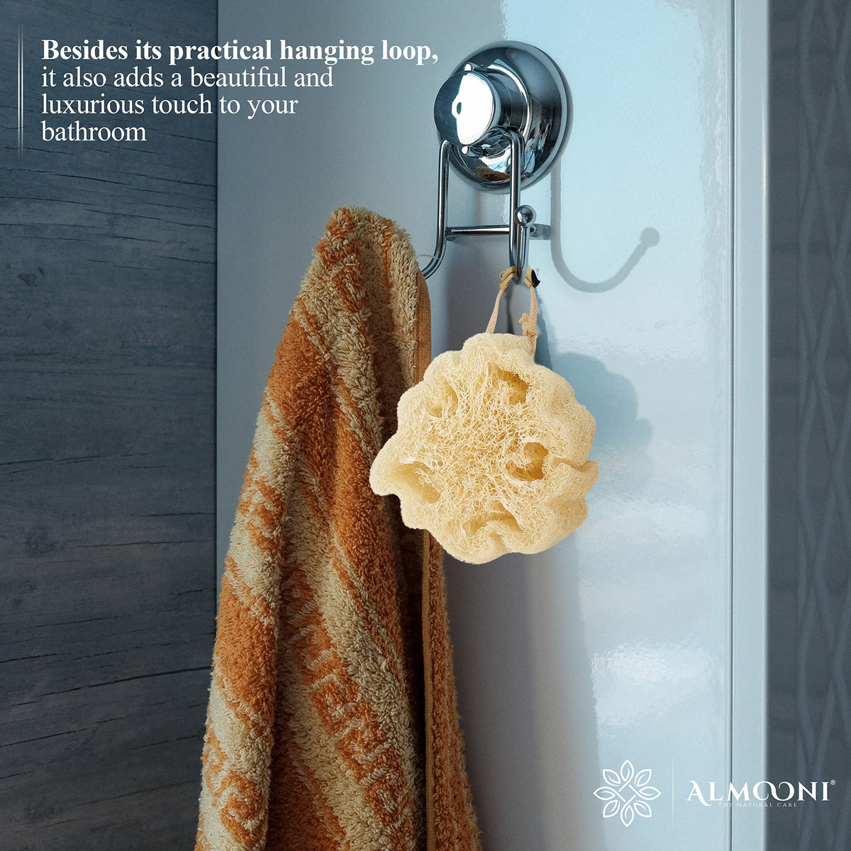 ALMOONI loofah sponge showing its natural fibers