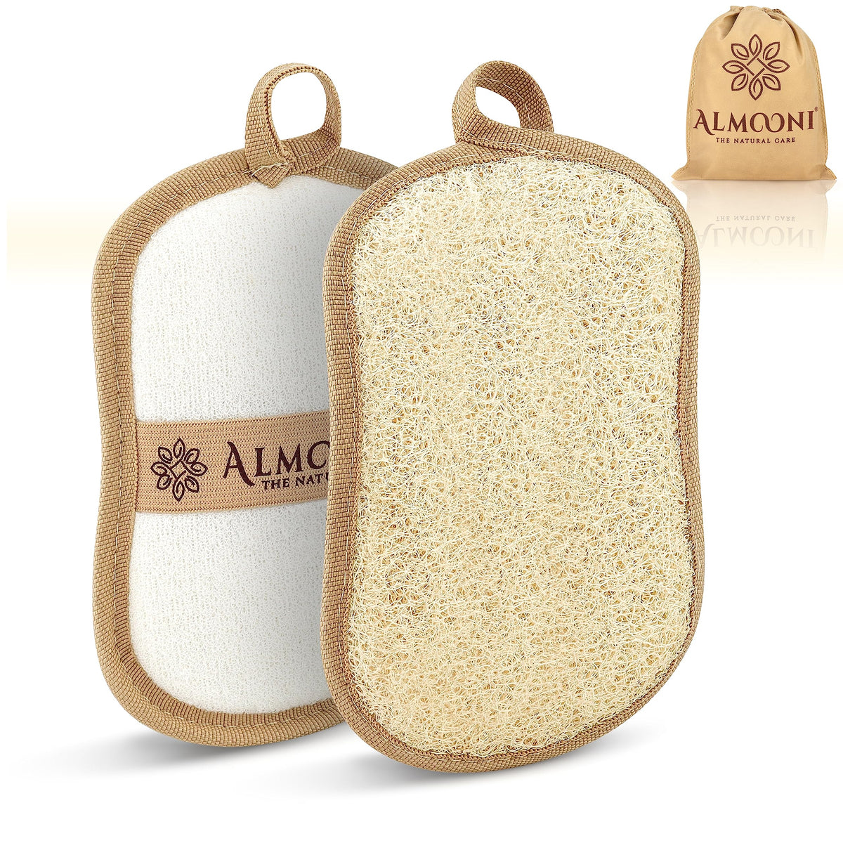 ALMOONI Natural Loofah Body Scrubber exfoliating pad front view