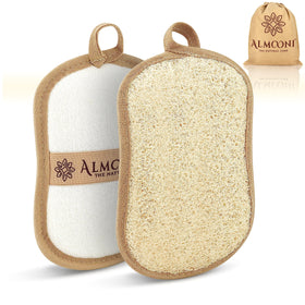 ALMOONI Natural Loofah Body Scrubber exfoliating pad front view