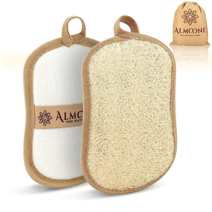 ALMOONI Natural Loofah Body Scrubber exfoliating pad front view