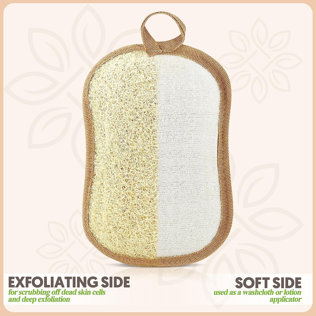 ALMOONI Natural Loofah Body Scrubber in biodegradable packaging