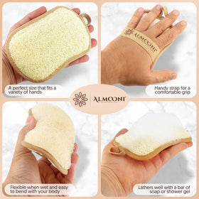 ALMOONI Natural Loofah Body Scrubber terry cloth reverse side