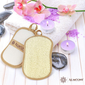 ALMOONI Natural Loofah Body Scrubber with drawstring pouch