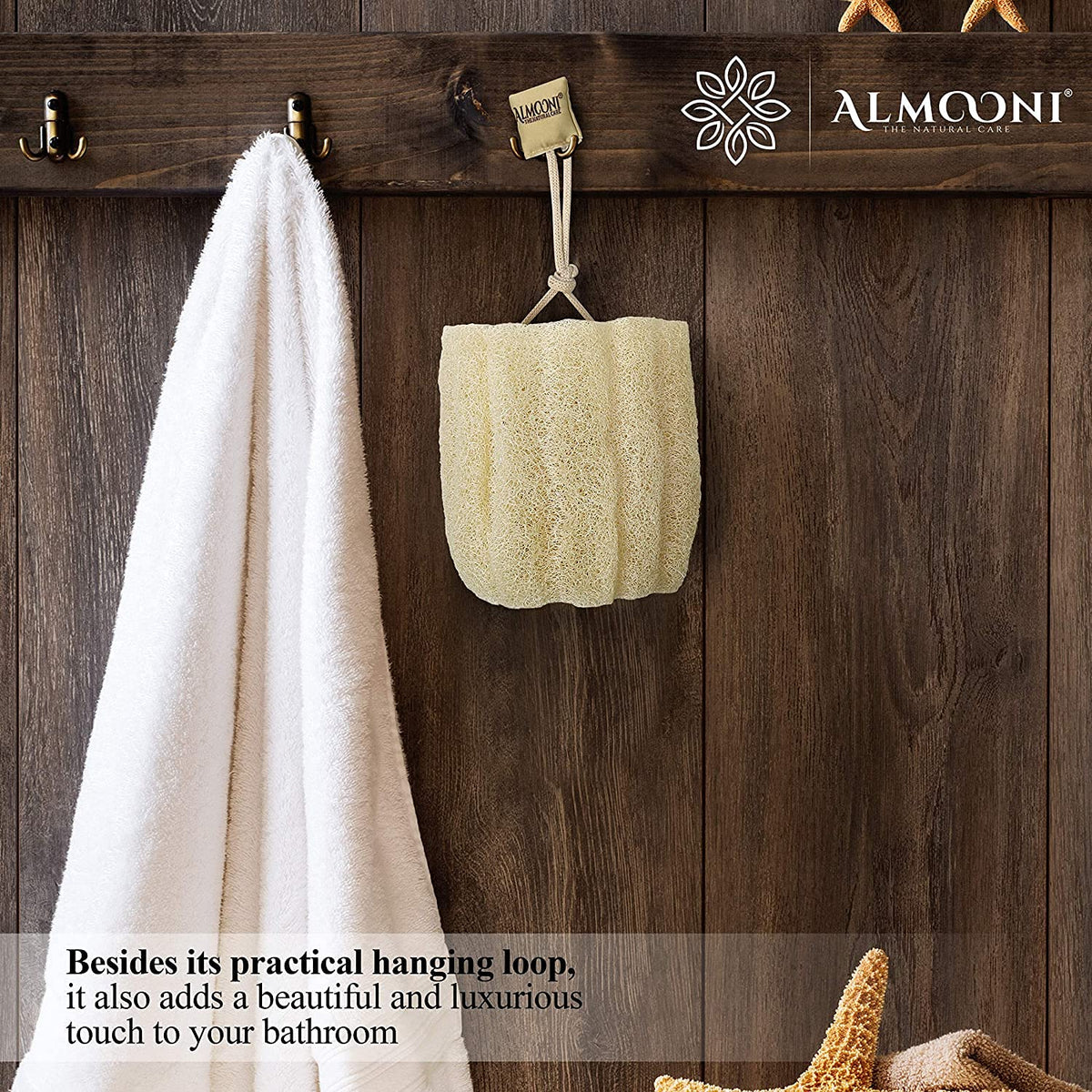 ALMOONI Natural Loofah Body Scrubber with soap lather