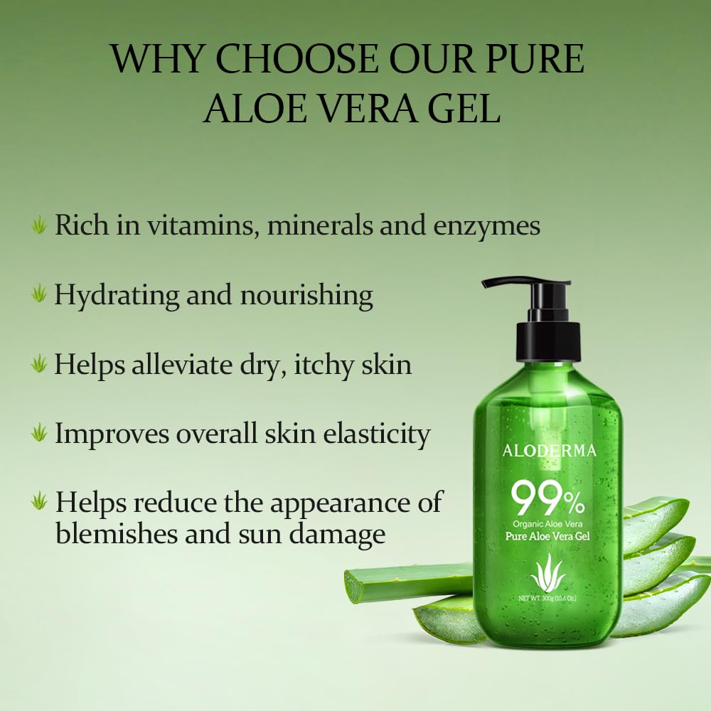 Aloderma Aloe Vera Gel 10.6oz back view with ingredients