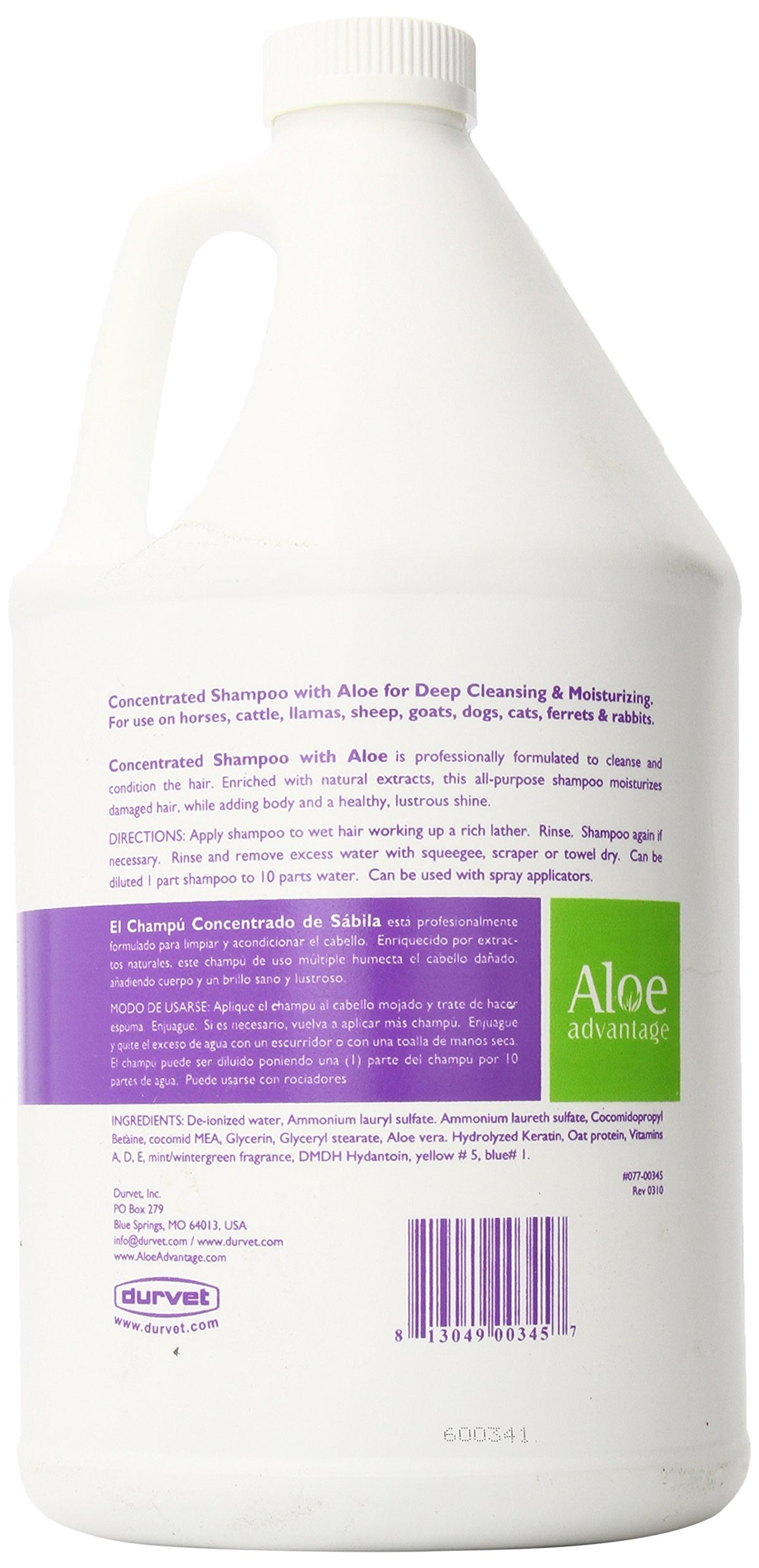 Aloe Advantage Aloe Concentrated Shampoo 1 Gallon label close-up