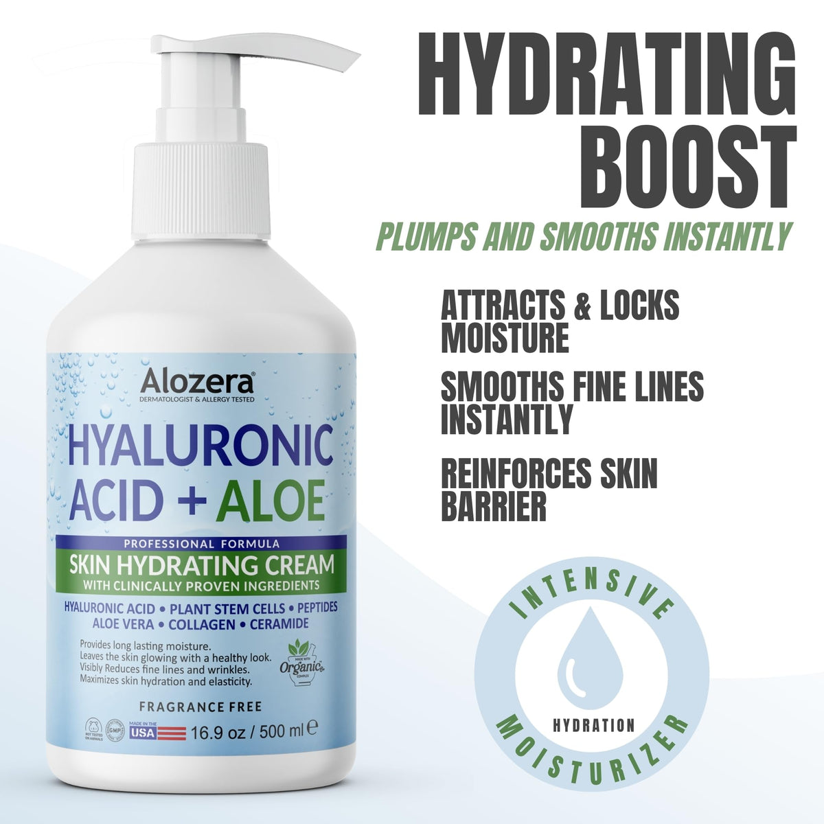 Alozera Hydrating Body Lotion side view with cap