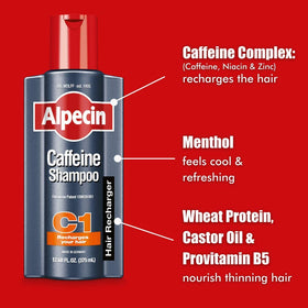 Alpecin C1 Caffeine Shampoo bottle in bathroom setting