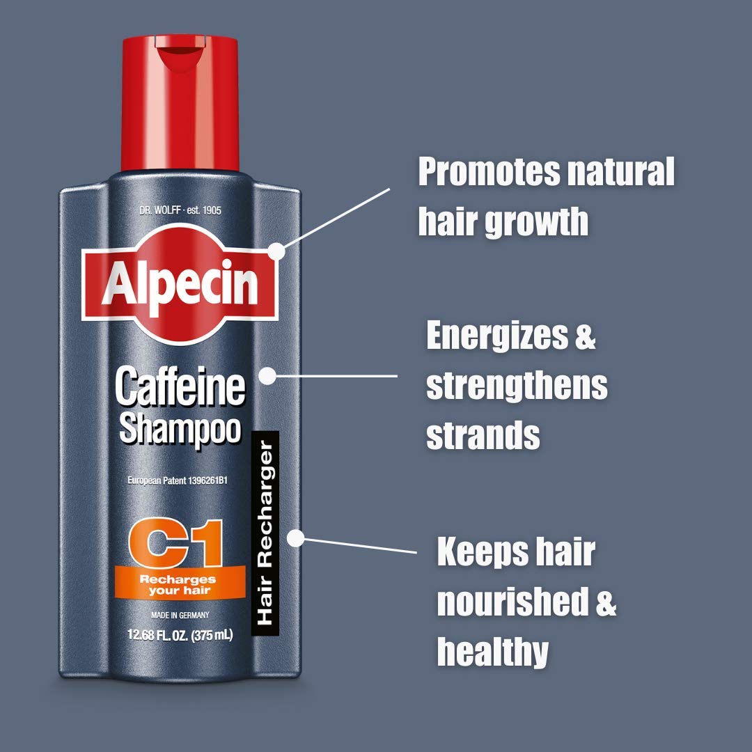 Alpecin C1 Caffeine Shampoo with natural ingredients background