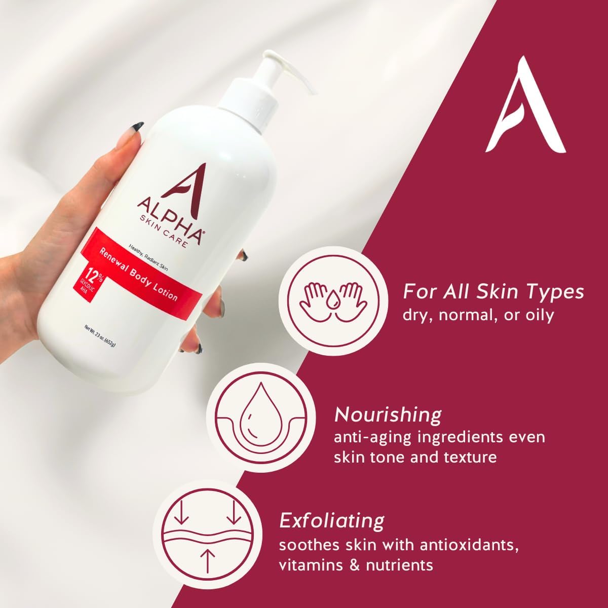 Alpha Revitalizing Body Lotion side view showing texture