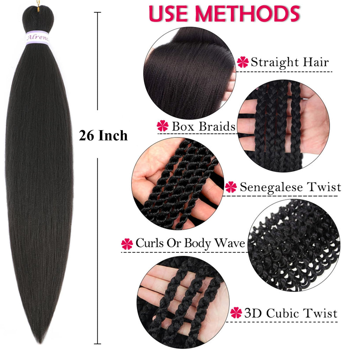 Alrence 26 Inch braiding hair with hot water setting
