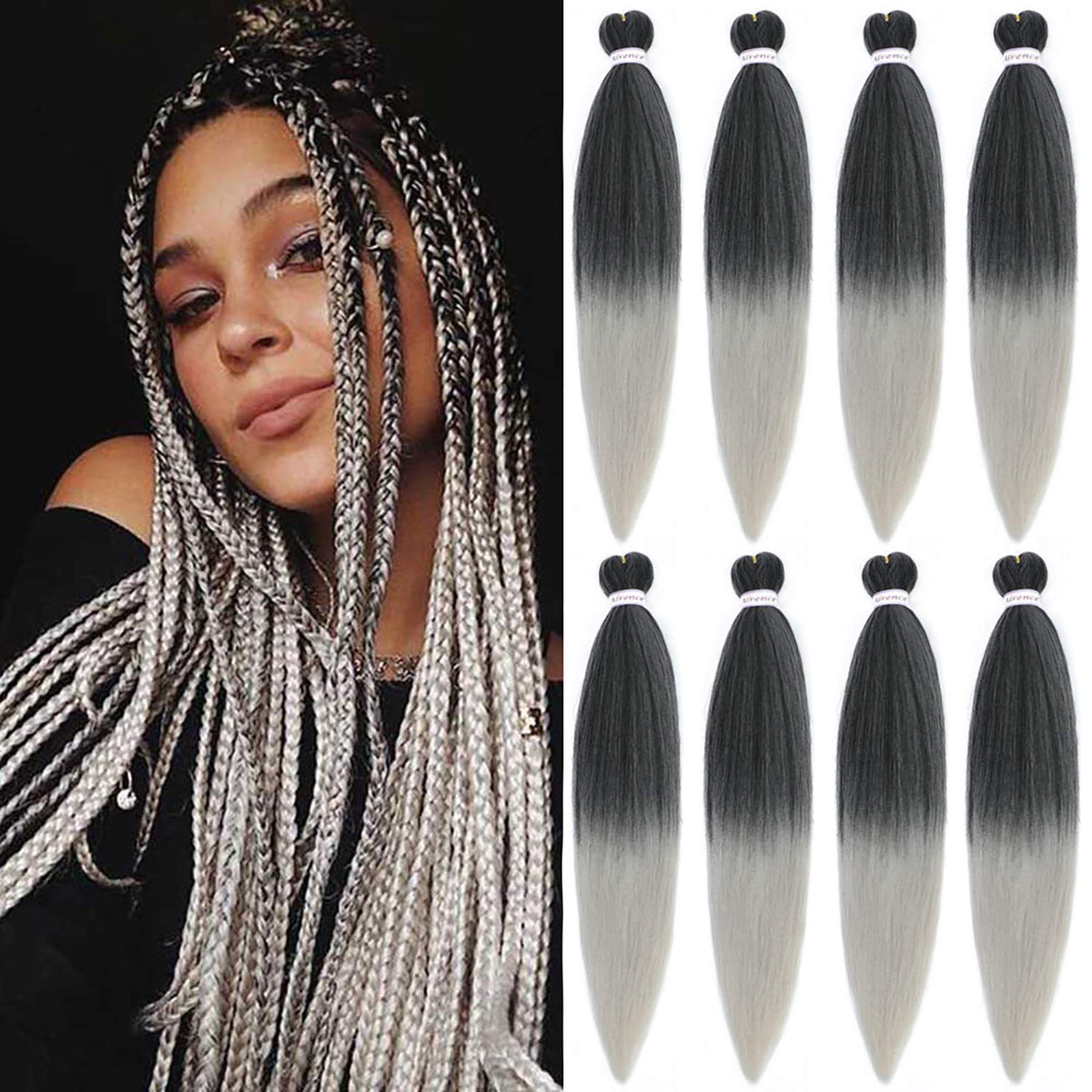 Alrence 30 inch pre-stretched braiding hair in silver colour, front view