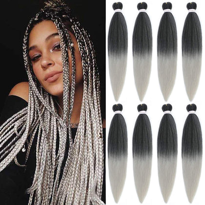 Alrence 30 inch pre-stretched braiding hair in silver colour, front view