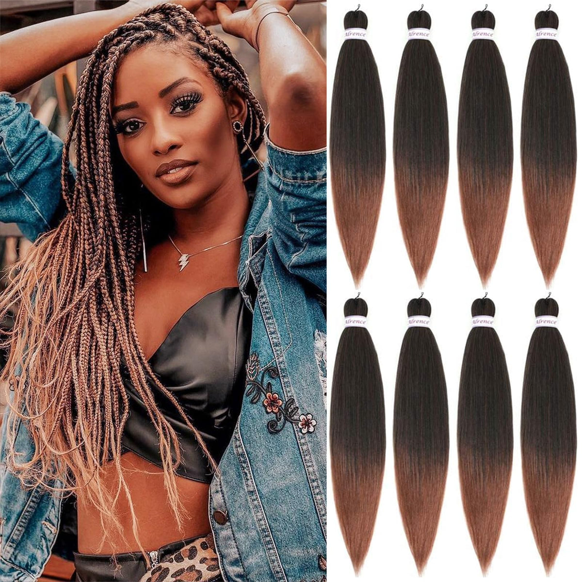 Alrence Braiding Hair 18 inch pre-stretched packs front view